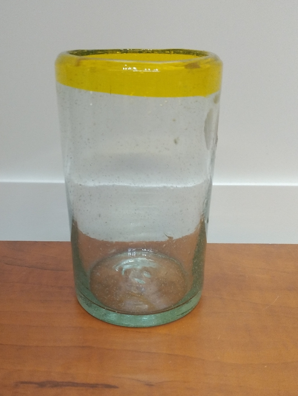 Hand Blown Yellow Rim Art Glass 20 Oz. Tumbler or Vase Made in Mexico